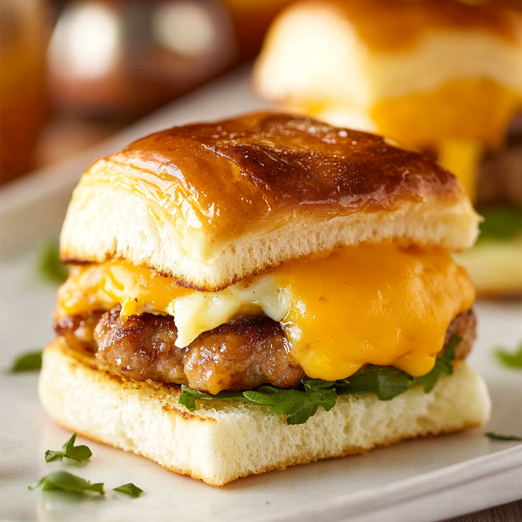 Cheesy Sausage Egg Breakfast Sliders
