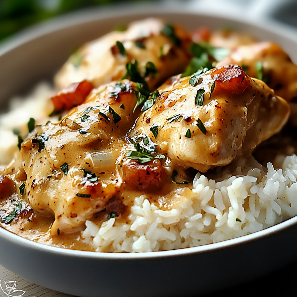 Smothered Chicken and Rice Dish