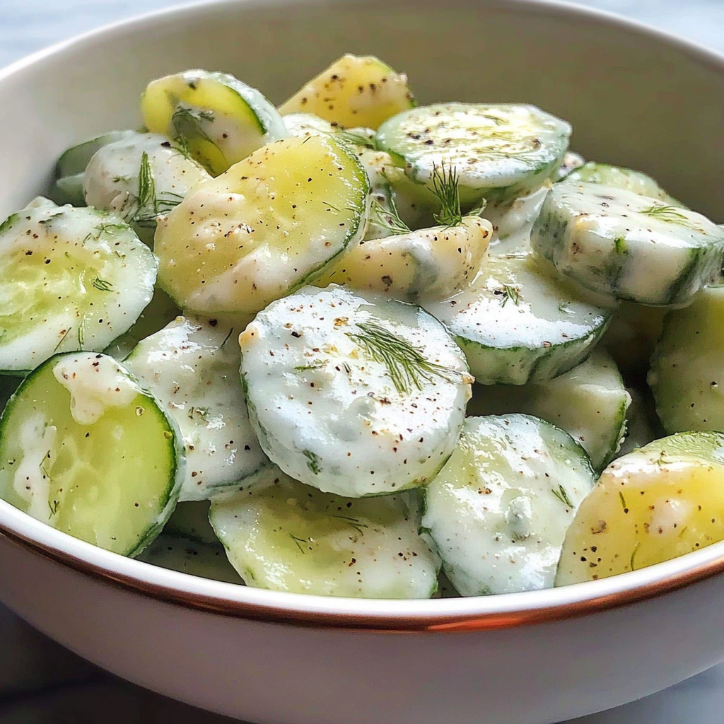 Recipe preparation for Creamy Cucumber Salad