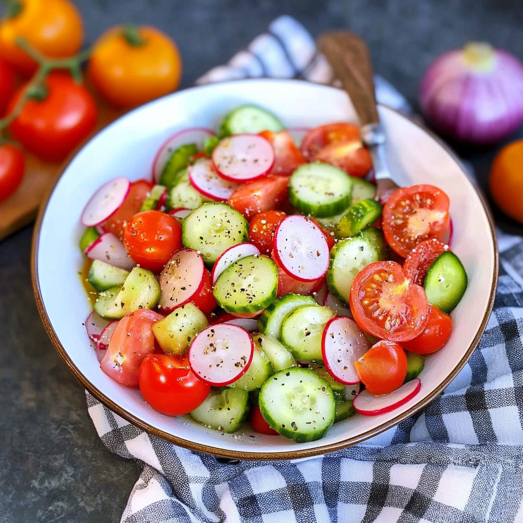 Recipe preparation for Marinated Cucumber Onion Tomato Salad