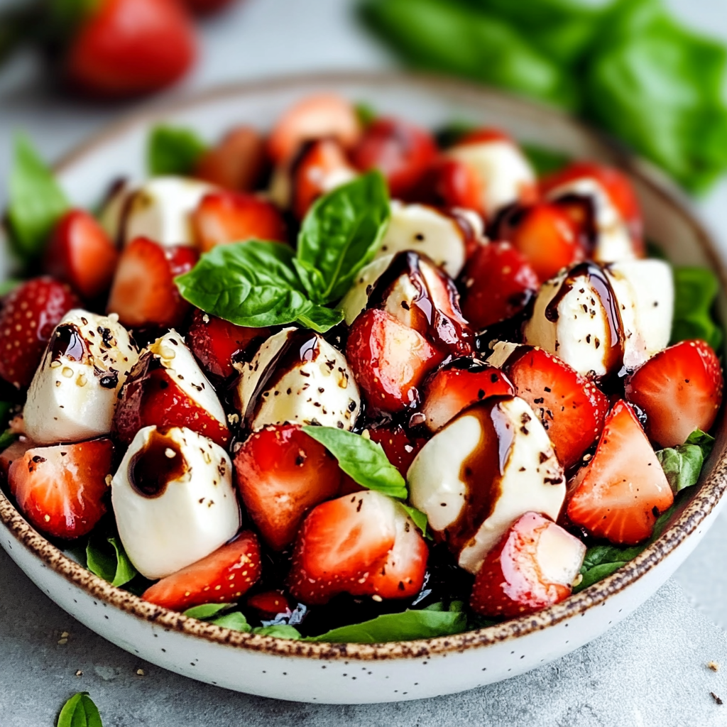 Recipe preparation for Balsamic Strawberry Caprese Salad