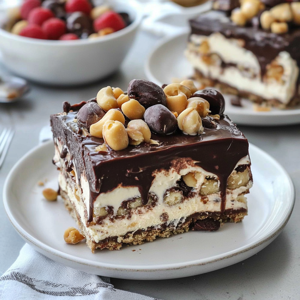 Recipe preparation for Buster Bar Ice Cream Cake