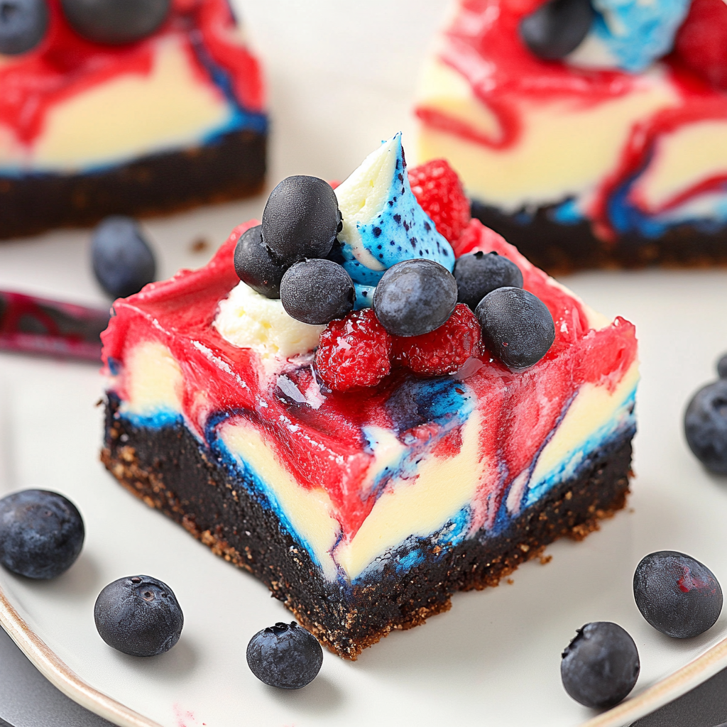Recipe preparation for Red, White & Blue Cheesecake Swirled Bars