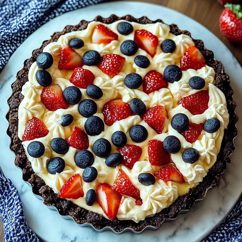 Recipe preparation for Oreo Cookie Crust Flag Pie