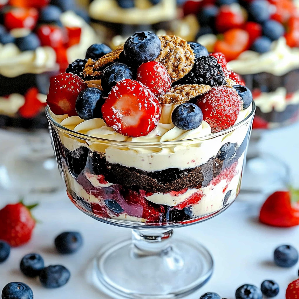 Recipe preparation for Oreo Trifle with Blueberries and Strawberries