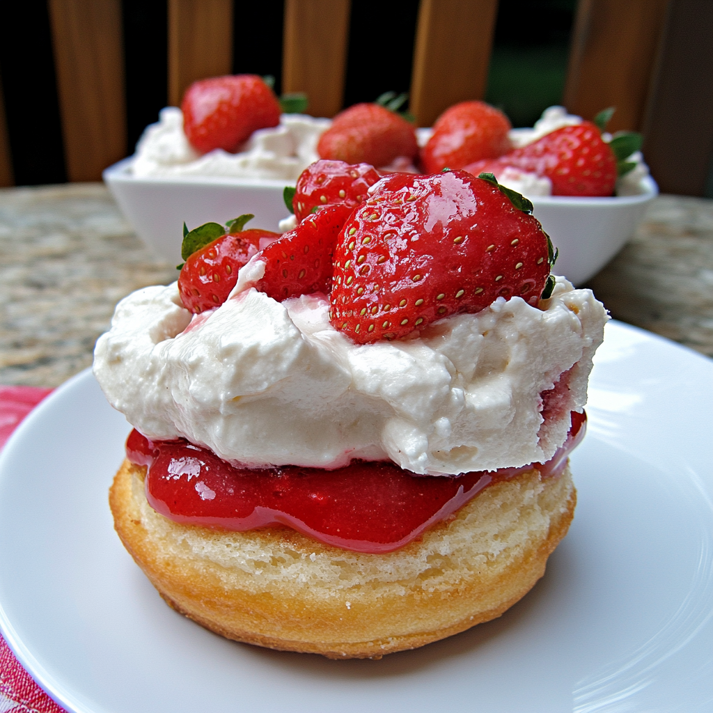 Recipe preparation for Donut Strawberry Shortcake