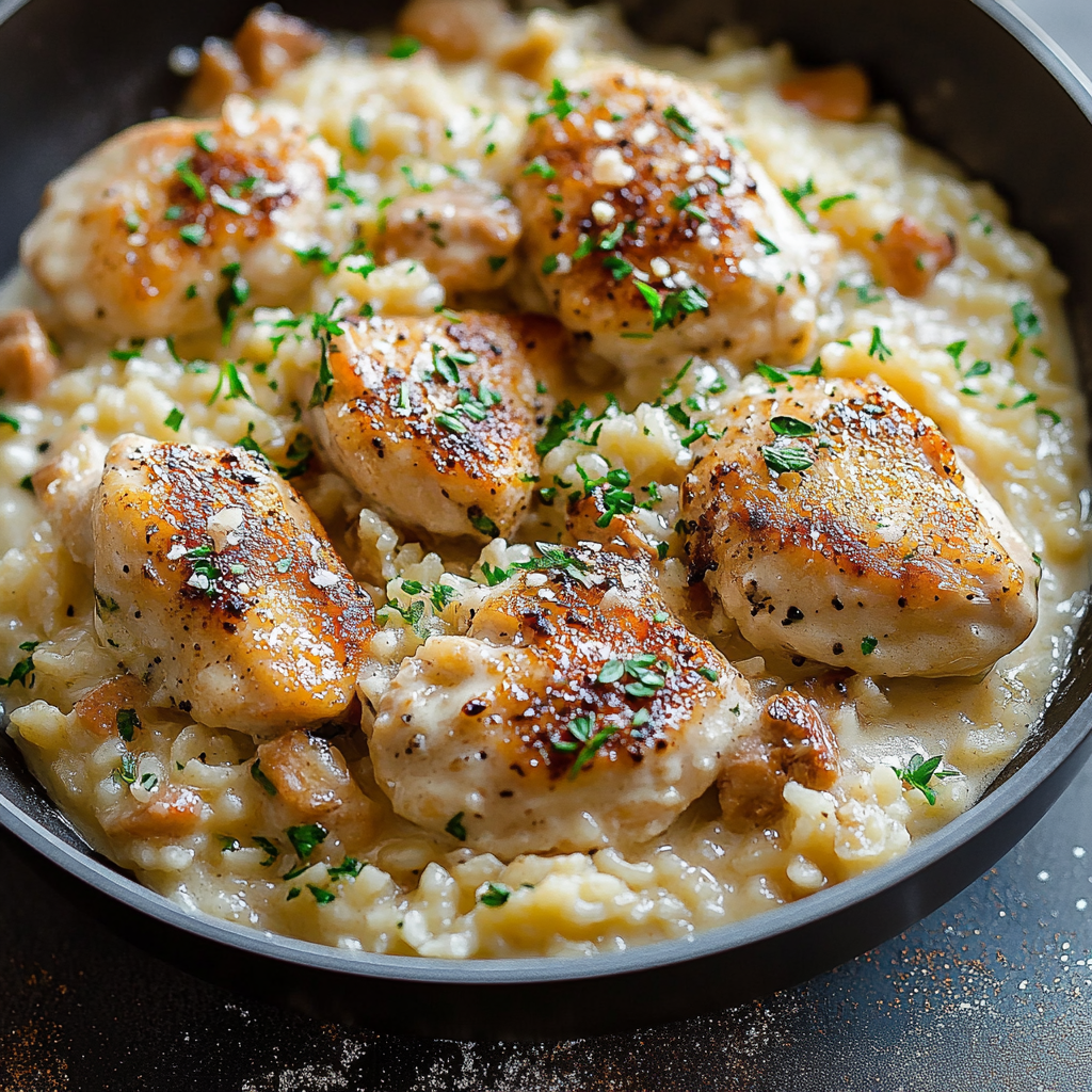 Recipe preparation for Creamy Parmesan One-Pot Chicken and Rice