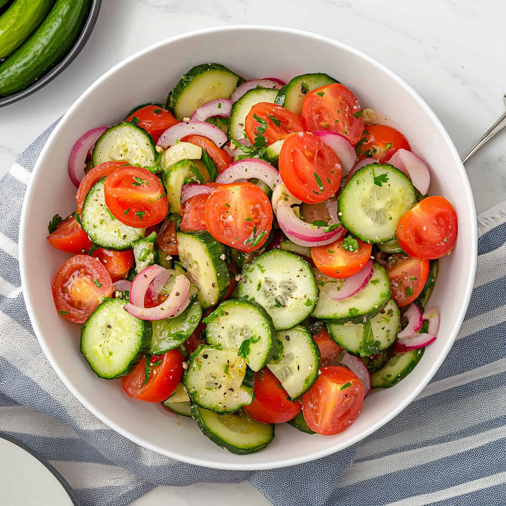 Recipe preparation for Cucumber Tomato Salad