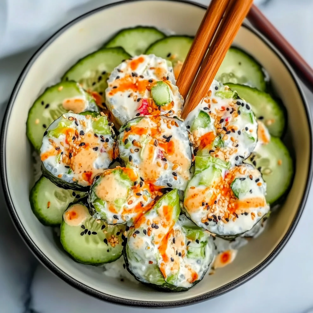 Recipe preparation for California Roll Cucumber Salad