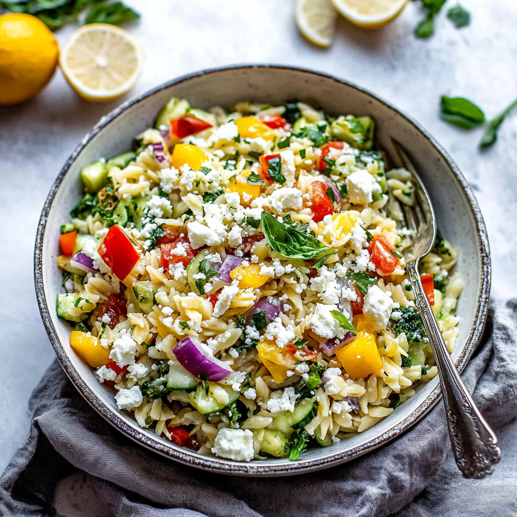 Recipe preparation for Lemon Honey Orzo With Feta