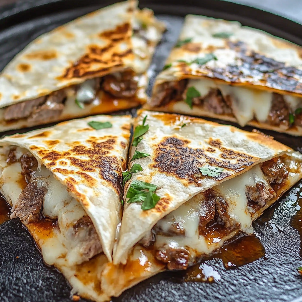 Recipe preparation for Steak Cheese Quesadillas on Blackstone