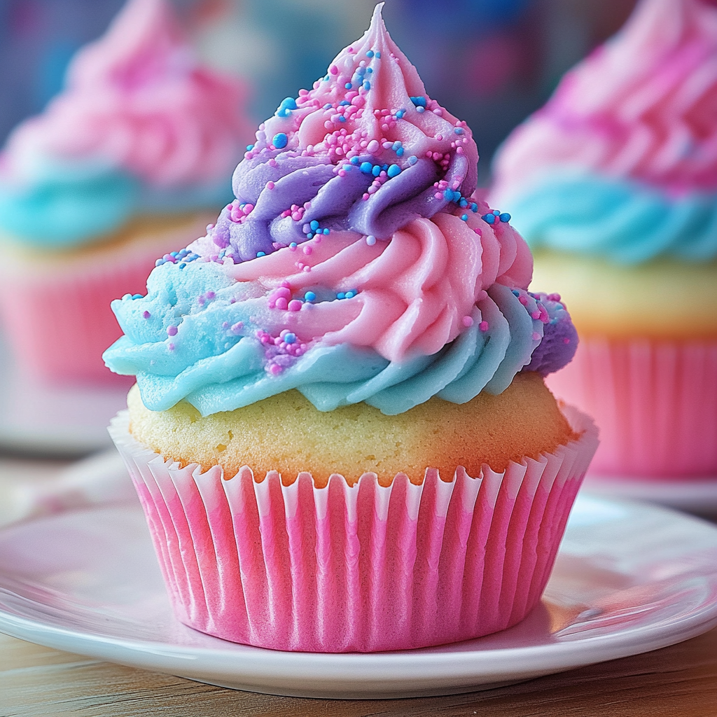 Recipe preparation for Cotton Candy Cupcakes