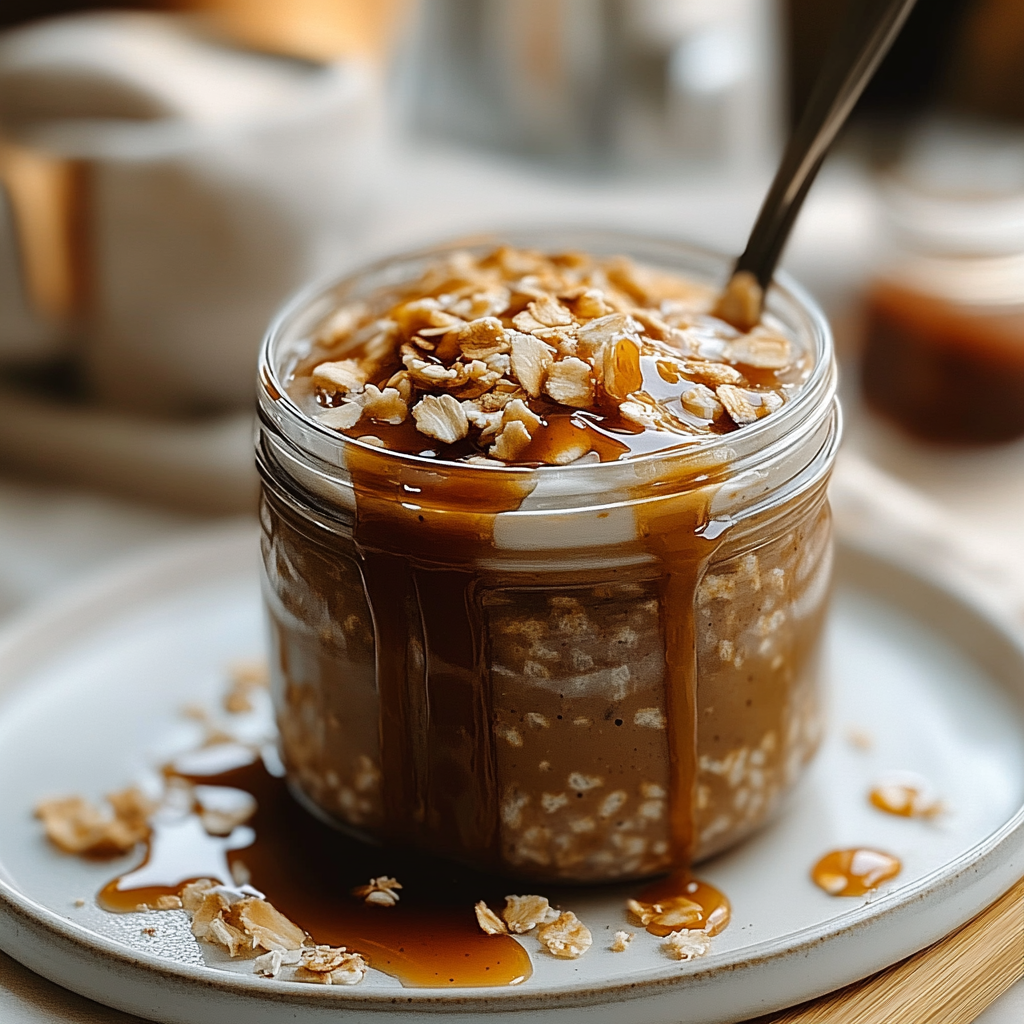 Recipe preparation for Caramel Macchiato Overnight Oats