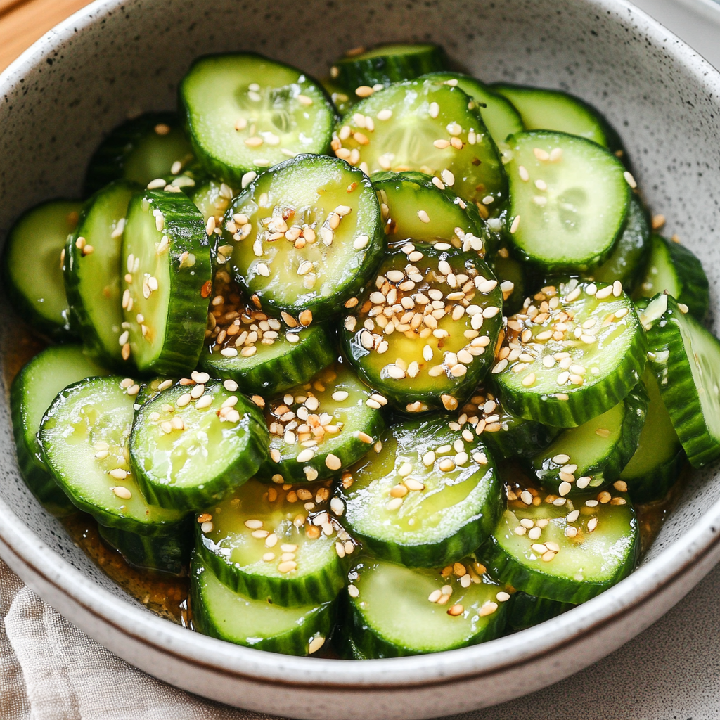 Recipe preparation for Sesame Cucumber Salad with Mustard Seeds