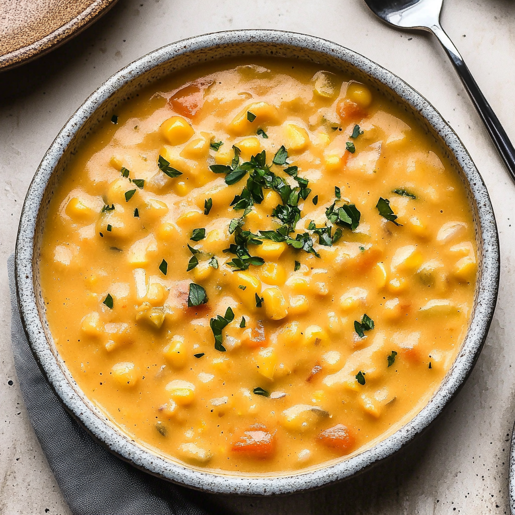 Recipe preparation for Creamy Corn Chowder with Potatoes