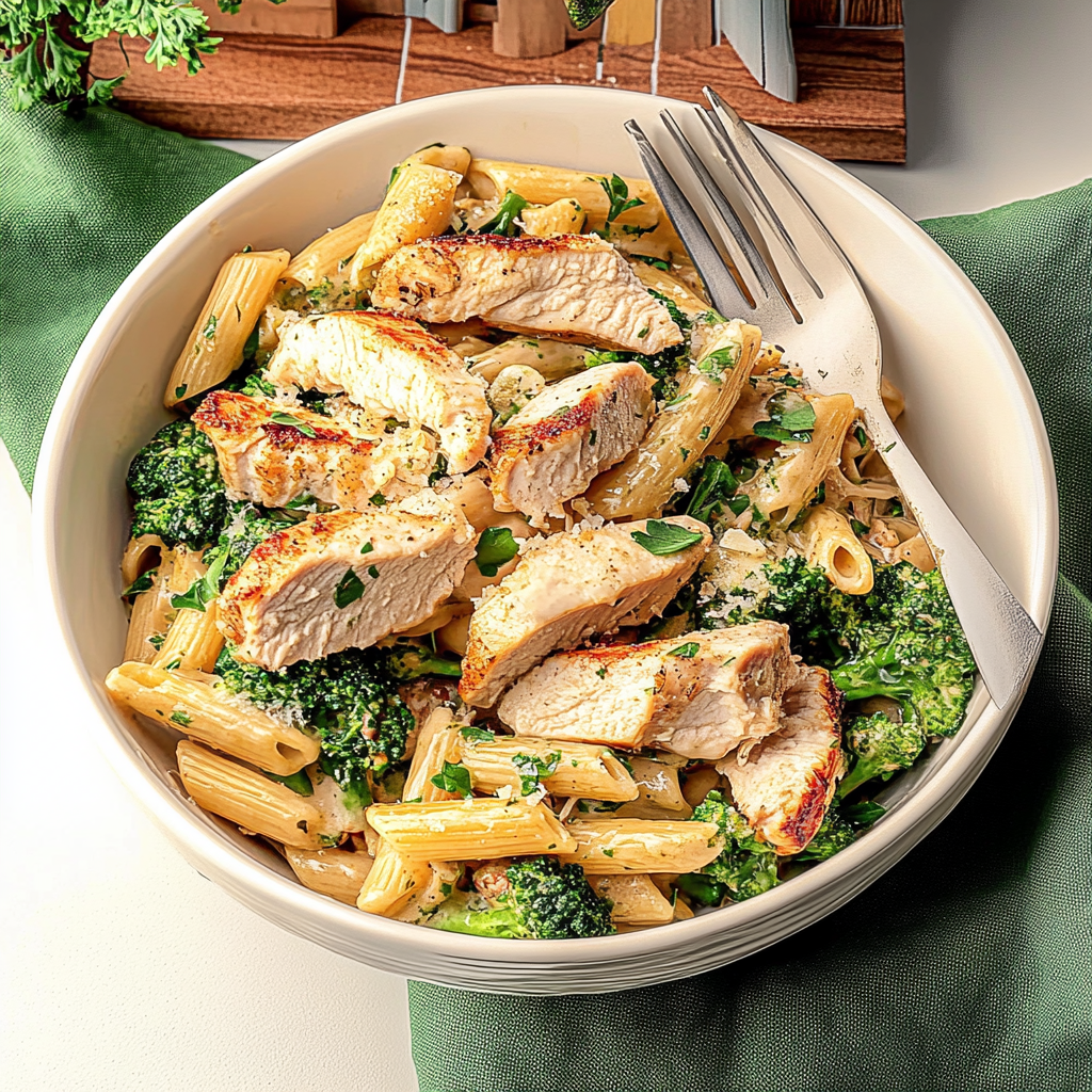 Recipe preparation for Creamy Garlic Parmesan Chicken Pasta