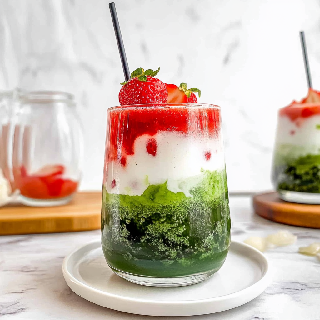 Recipe preparation for Iced Strawberry Matcha Latte