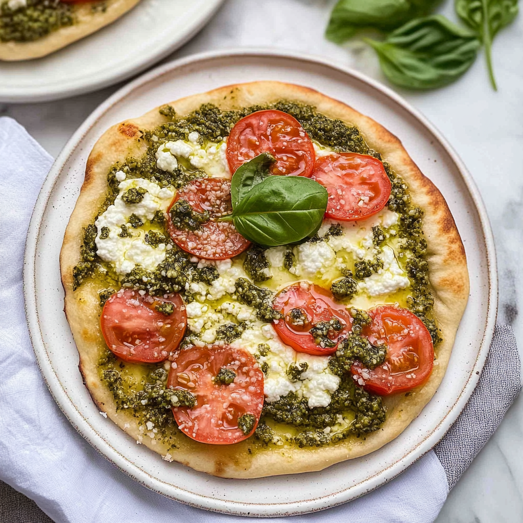 Recipe preparation for Pesto Flatbread Pizza