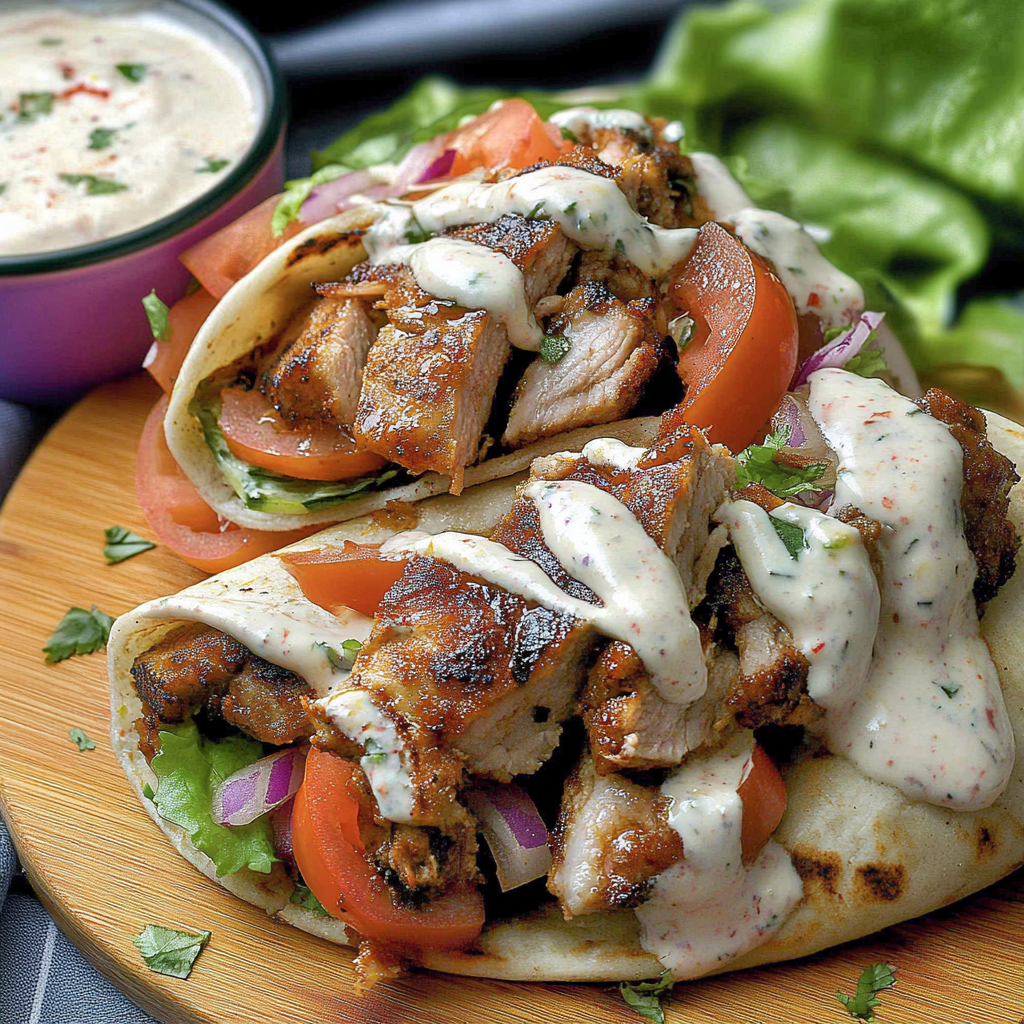Recipe preparation for Chicken Shawarma with Garlic Sauce