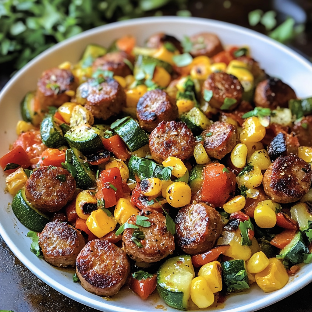Recipe preparation for Sausage and Veggies Skillet