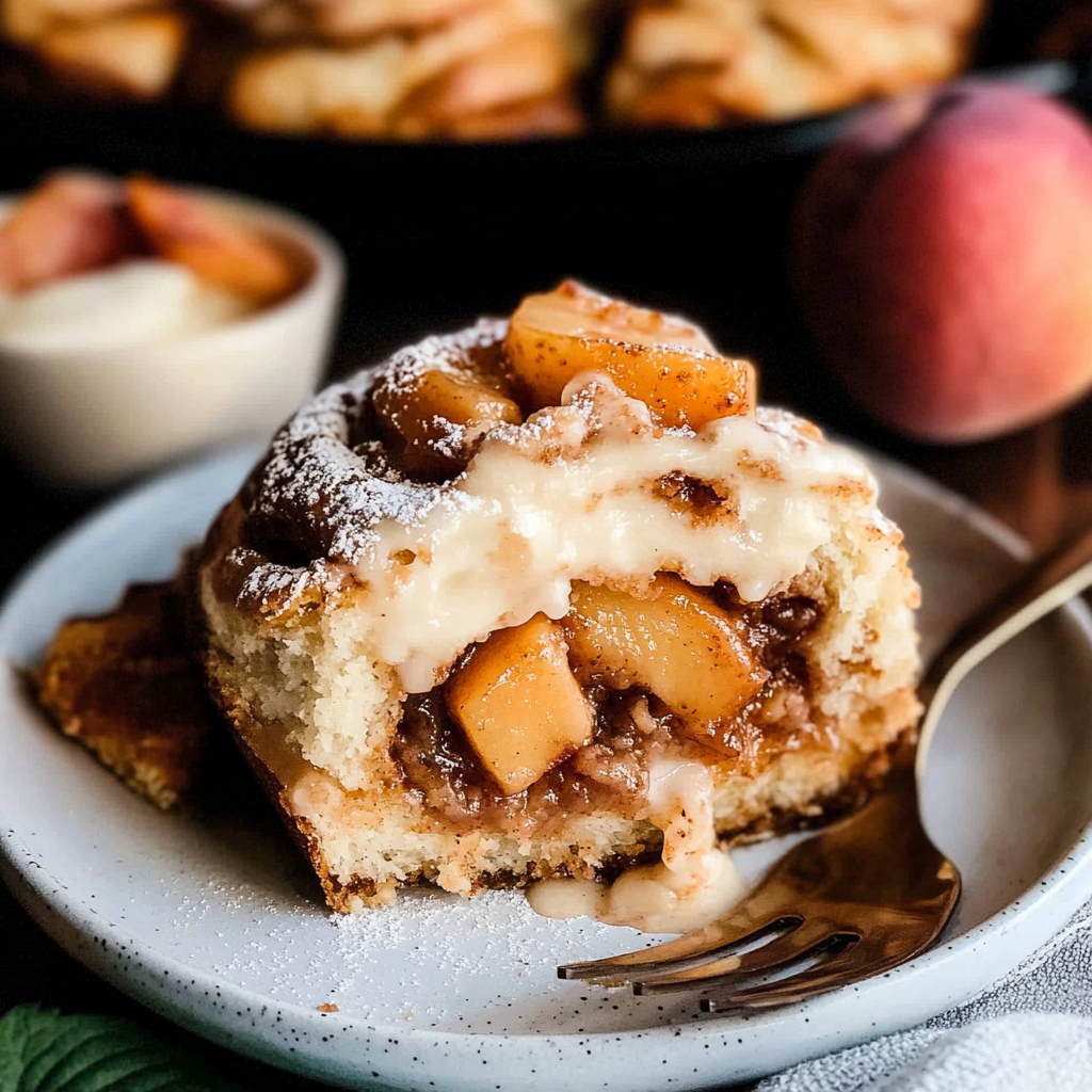 Recipe preparation for Peach Cobbler Cinnamon Rolls