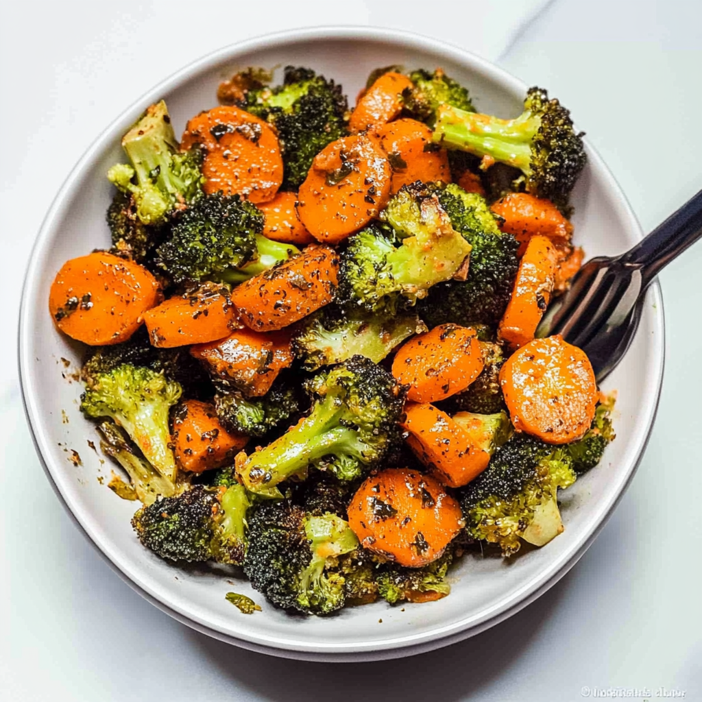 Recipe preparation for Roasted Broccoli and Carrots