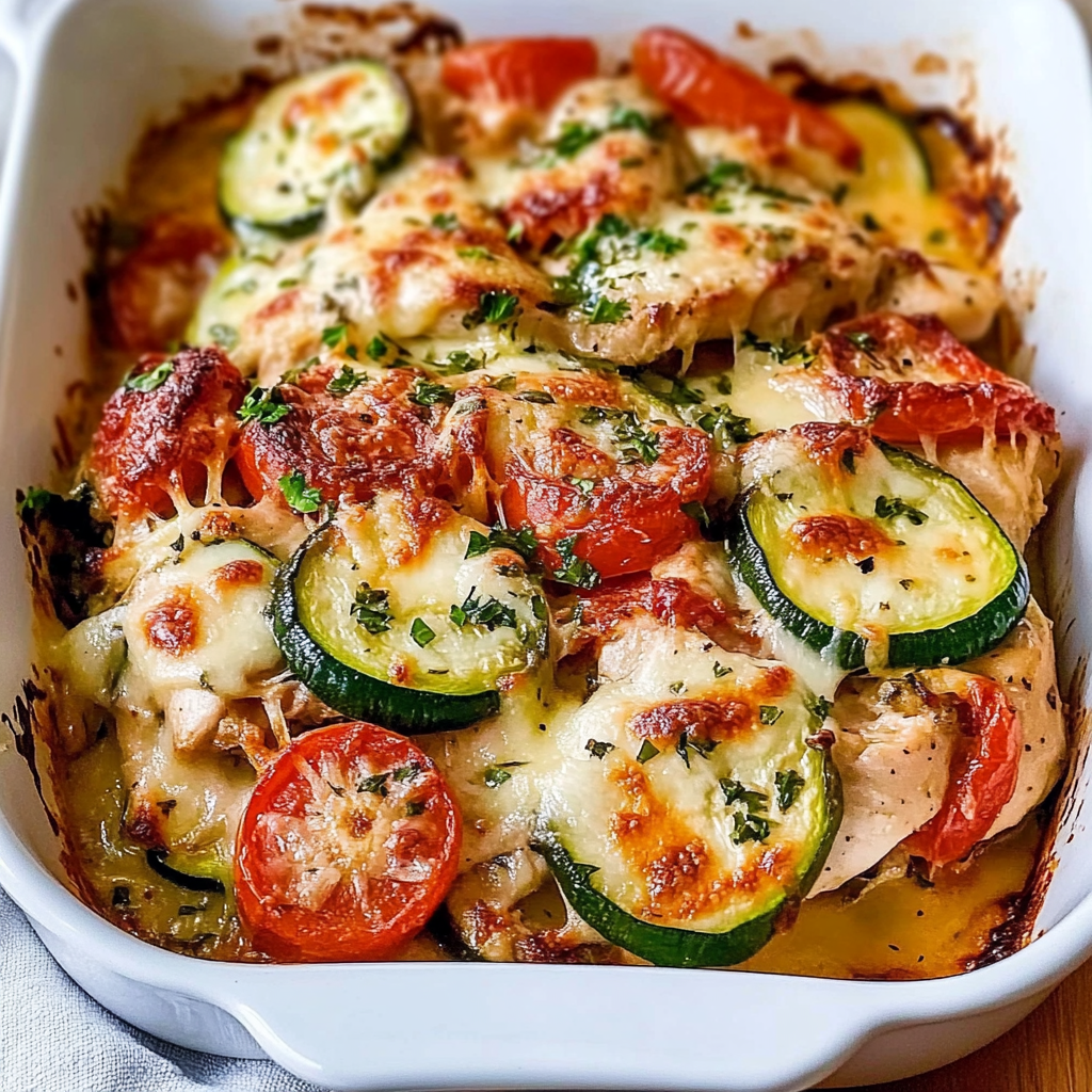 Recipe preparation for Mediterranean Chicken Zucchini Bake