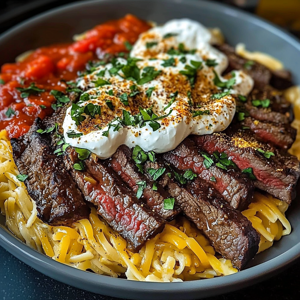 Recipe preparation for Garlic Steak Pasta