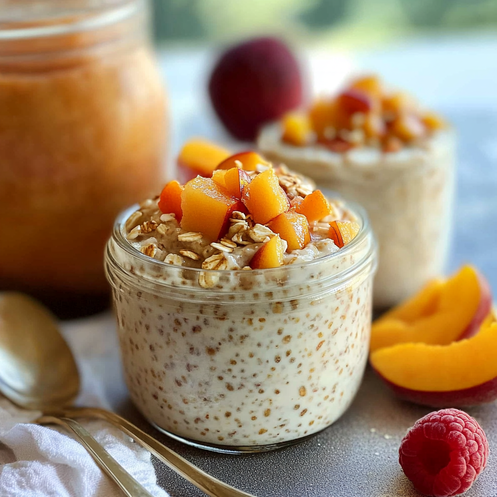 Recipe preparation for Peach Cobbler Overnight Oats Recipe