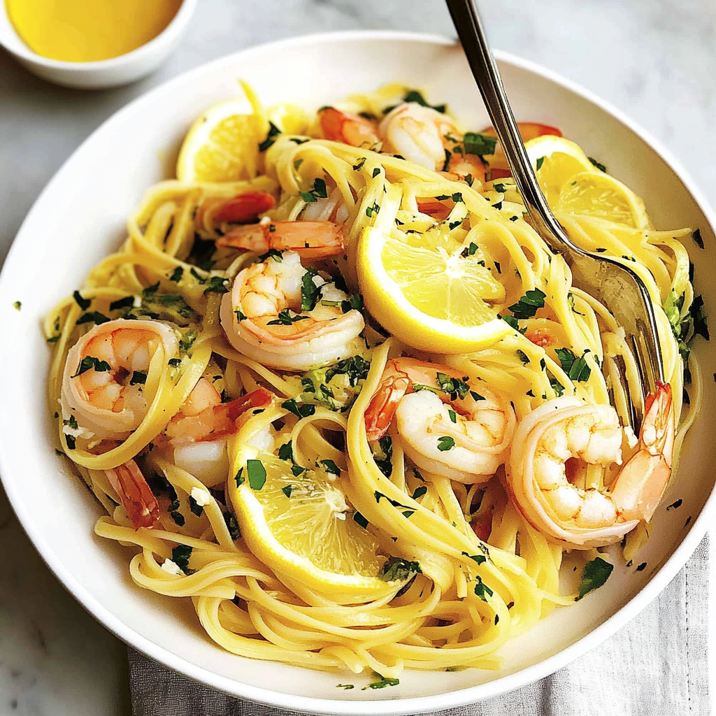 Recipe preparation for Zesty One-Pan Lemon Garlic Shrimp Pasta