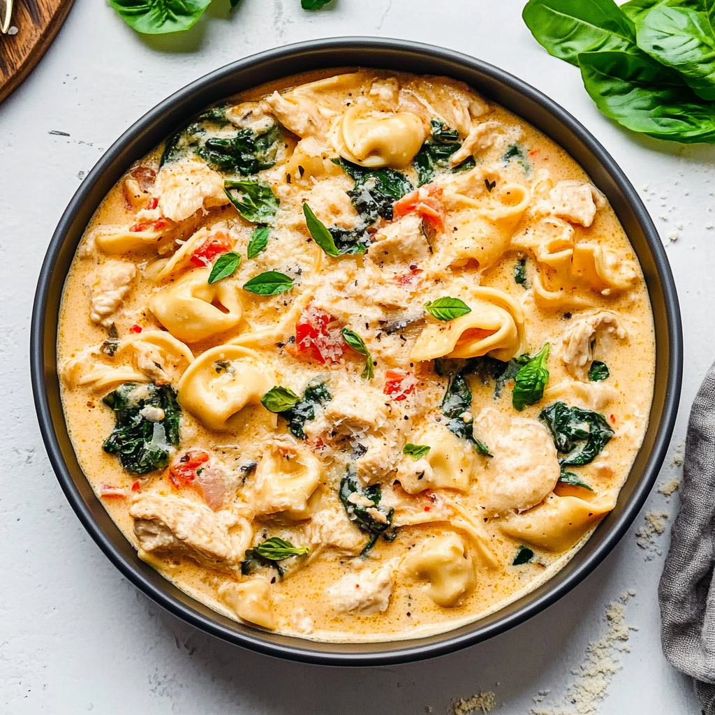 Recipe preparation for Creamy Chicken Tortellini with Veggies