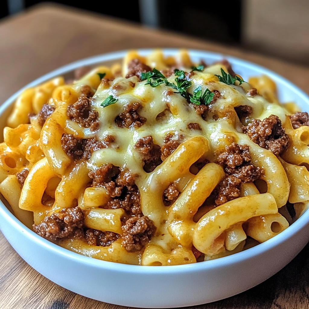 Recipe preparation for Loaded Cheeseburger Pasta