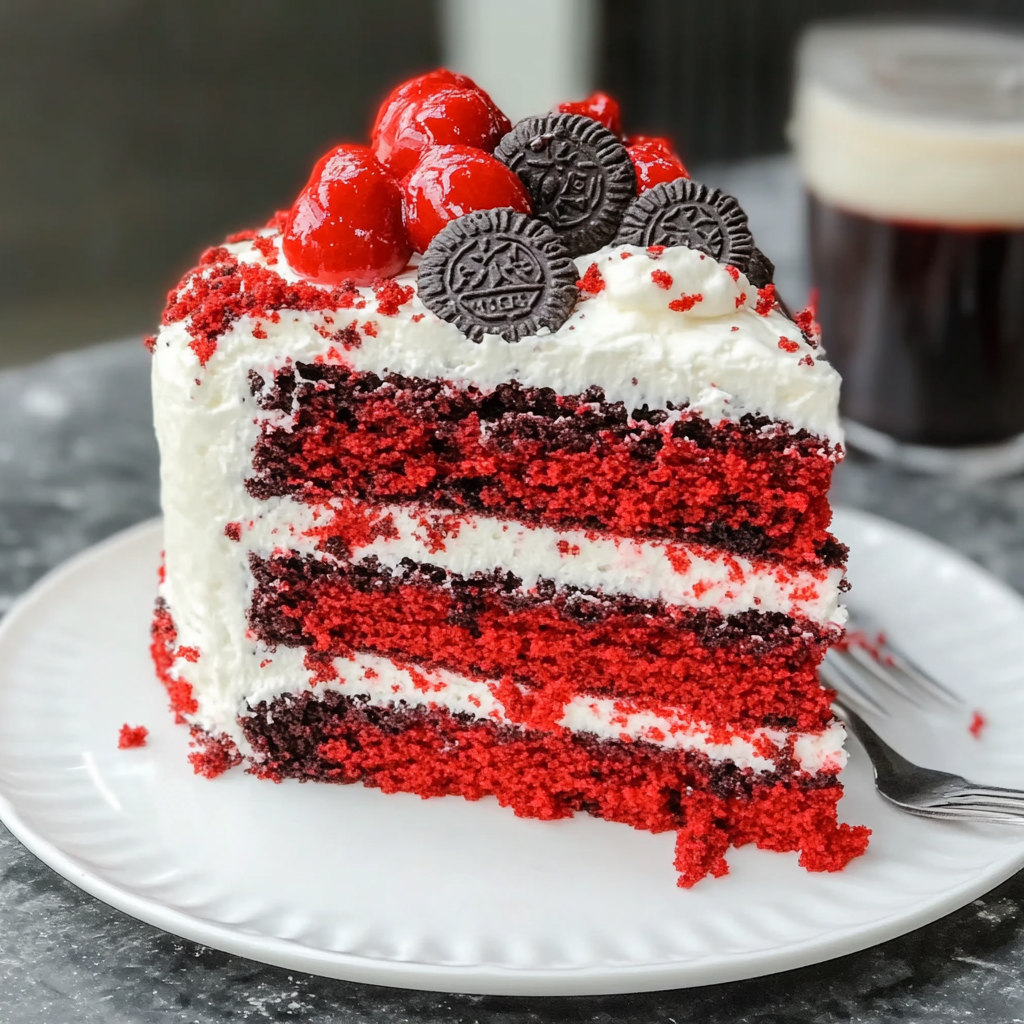 Recipe preparation for Red Velvet Oreo Cake