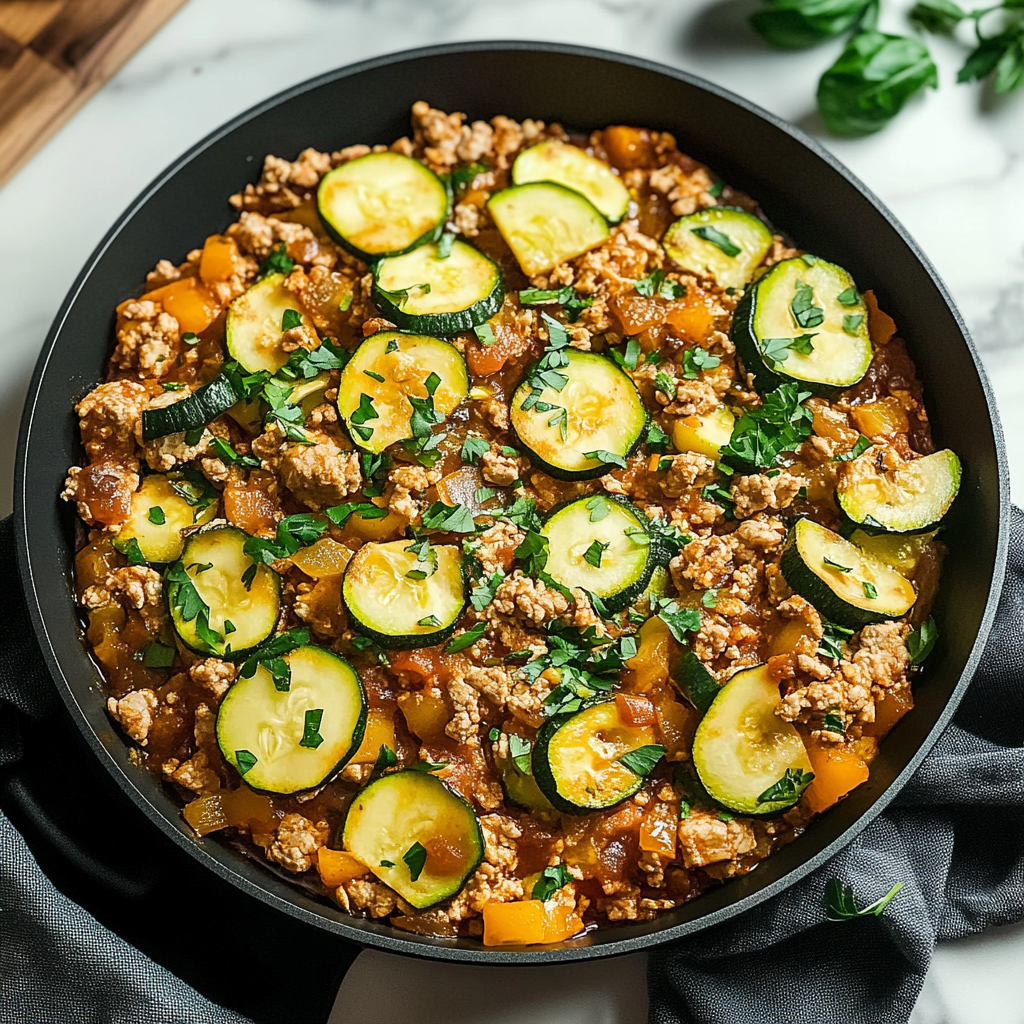 Recipe preparation for Ground Turkey and Zucchini Skillet