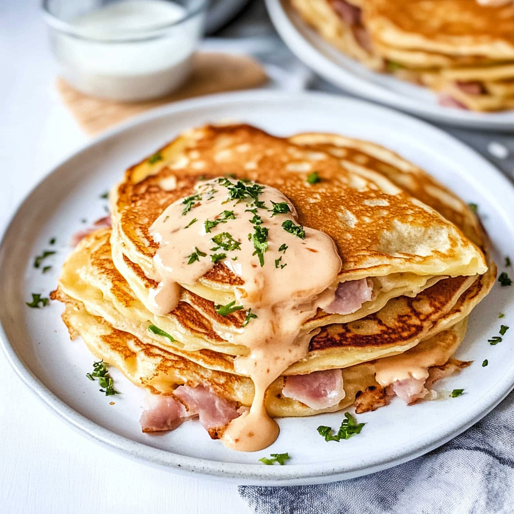 Recipe preparation for Cheese and Ham Pancakes