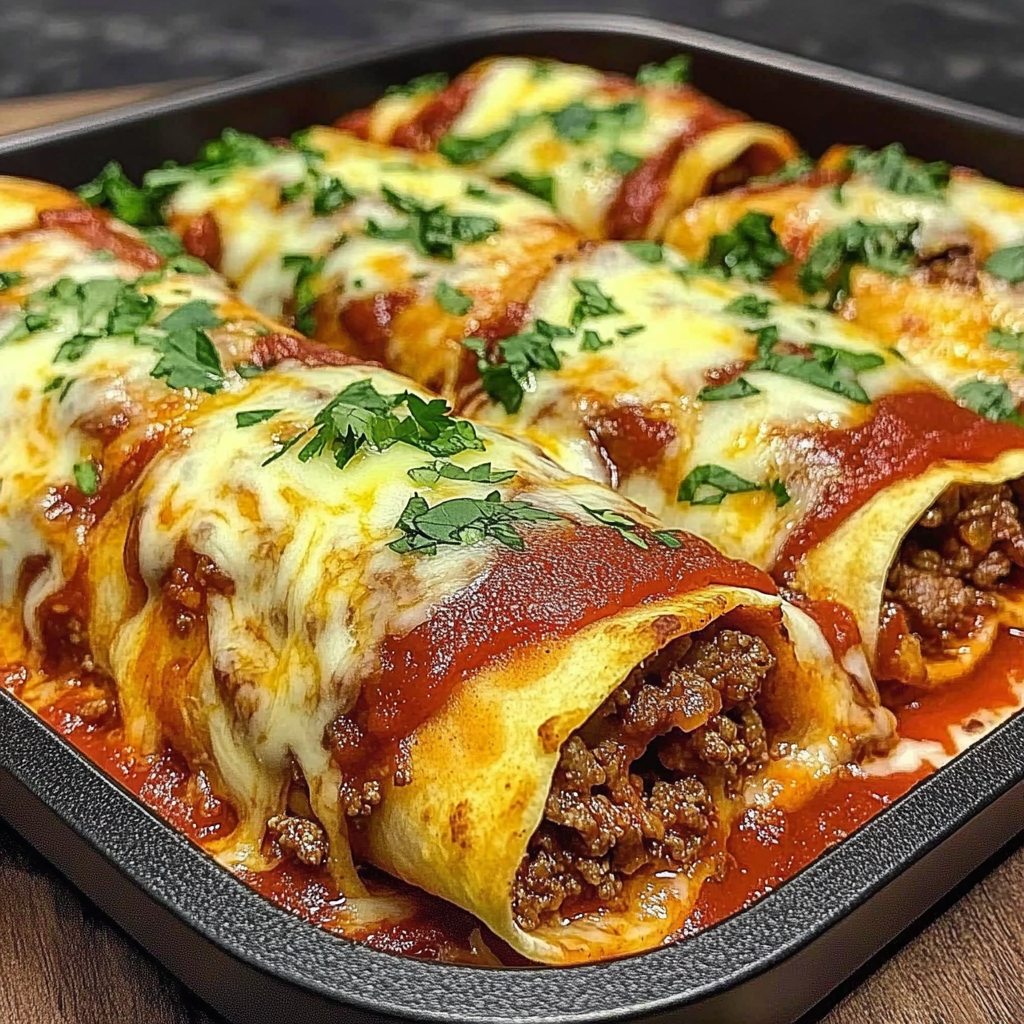 Recipe preparation for Pizza Enchiladas Ground Beef