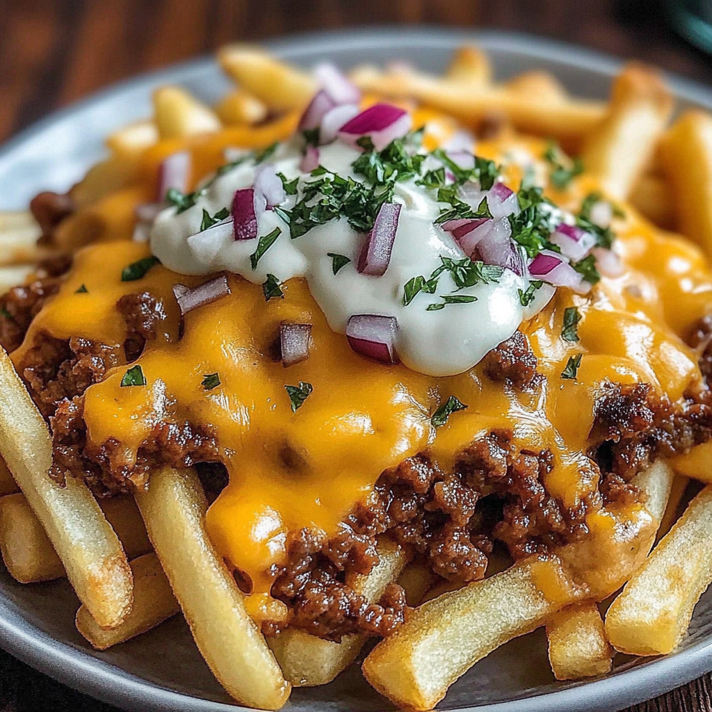 Recipe preparation for Loaded Cheese Fries Beef