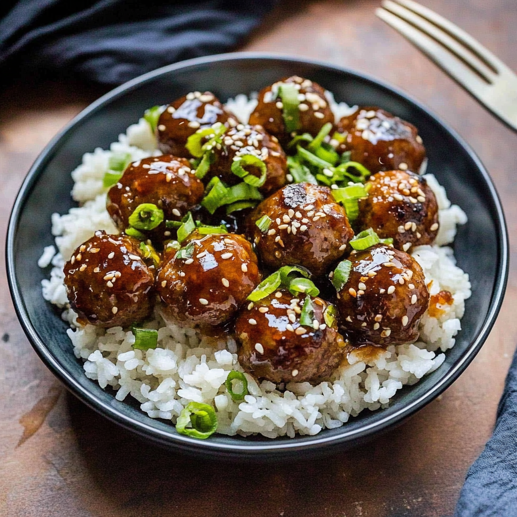 Recipe preparation for Honey Garlic Meatball Rice Bake