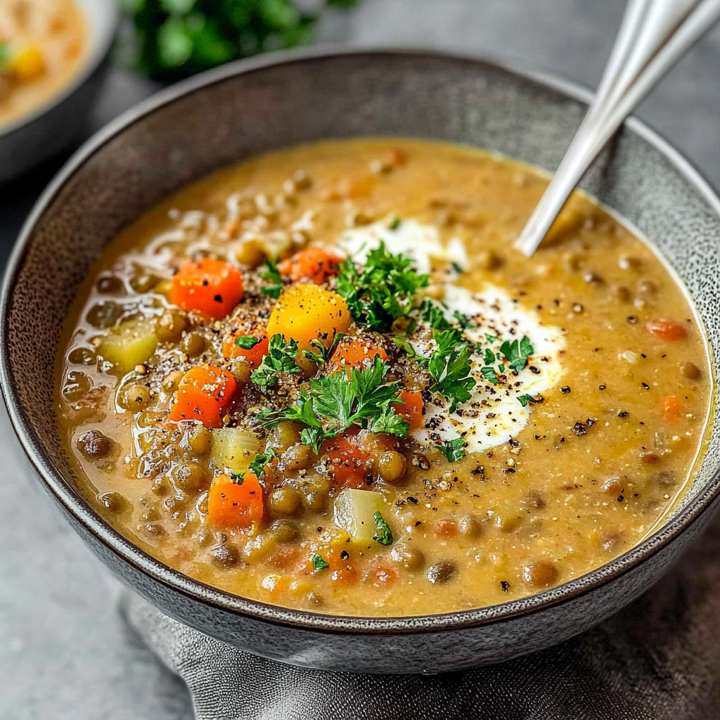 Recipe preparation for Vegetarian Lentil Soup Bowl