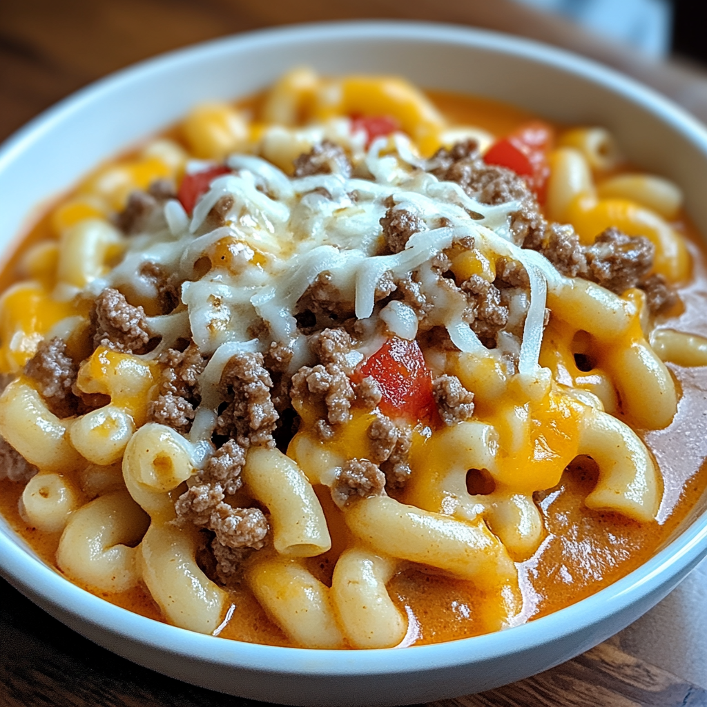 Recipe preparation for Cheeseburger Mac Comfort Bowl