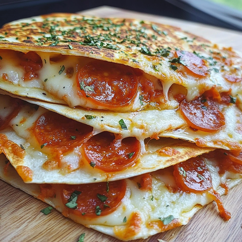 Recipe preparation for Pizza Quesadillas with Pepperoni