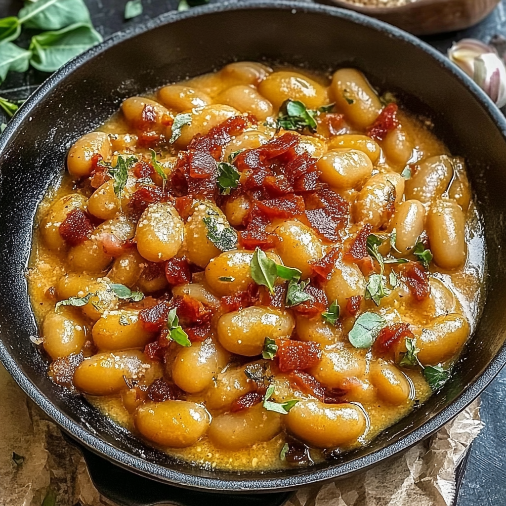 Recipe preparation for Tuscan Marry Me Butter Beans