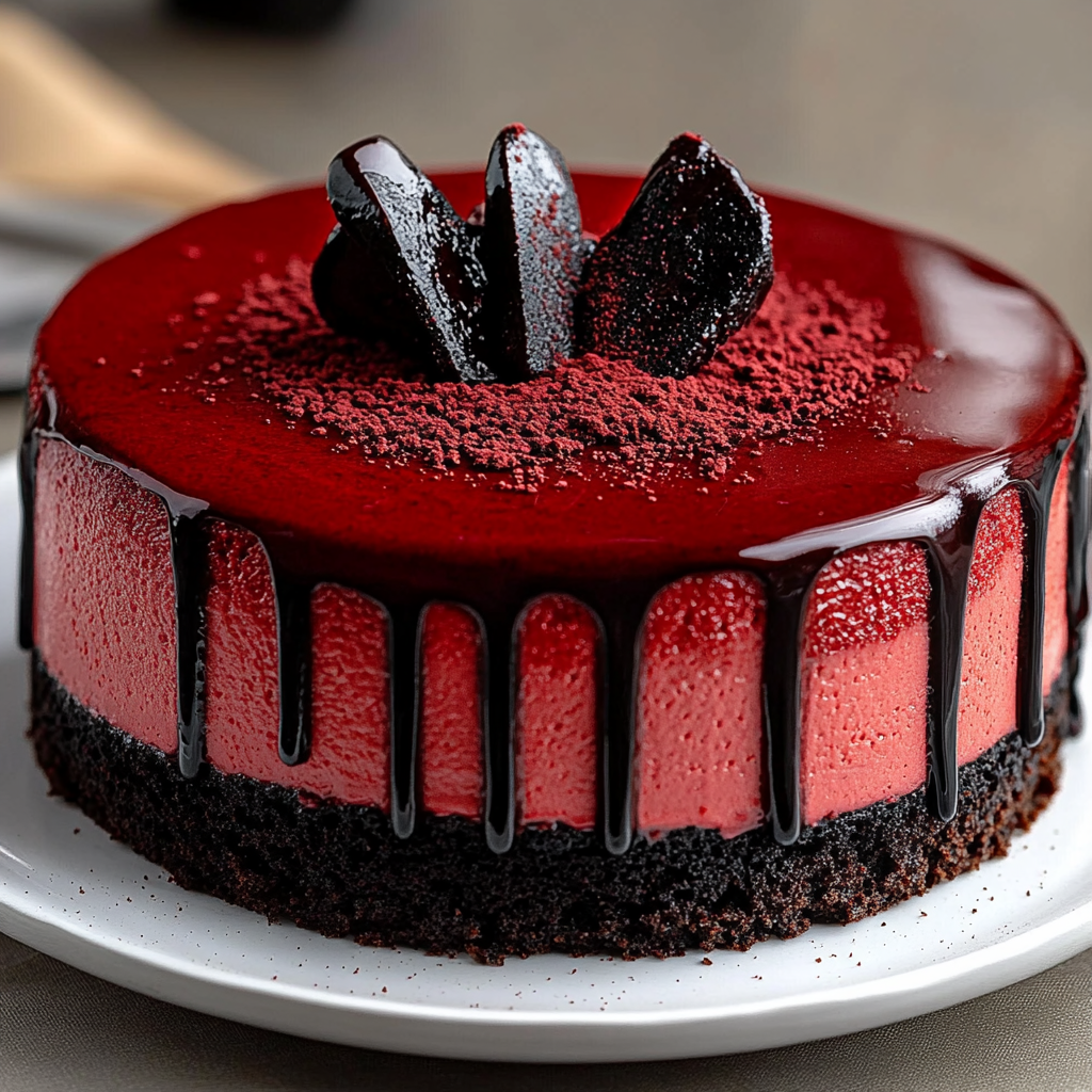 Recipe preparation for Vampire Bite Red Velvet Cheesecake