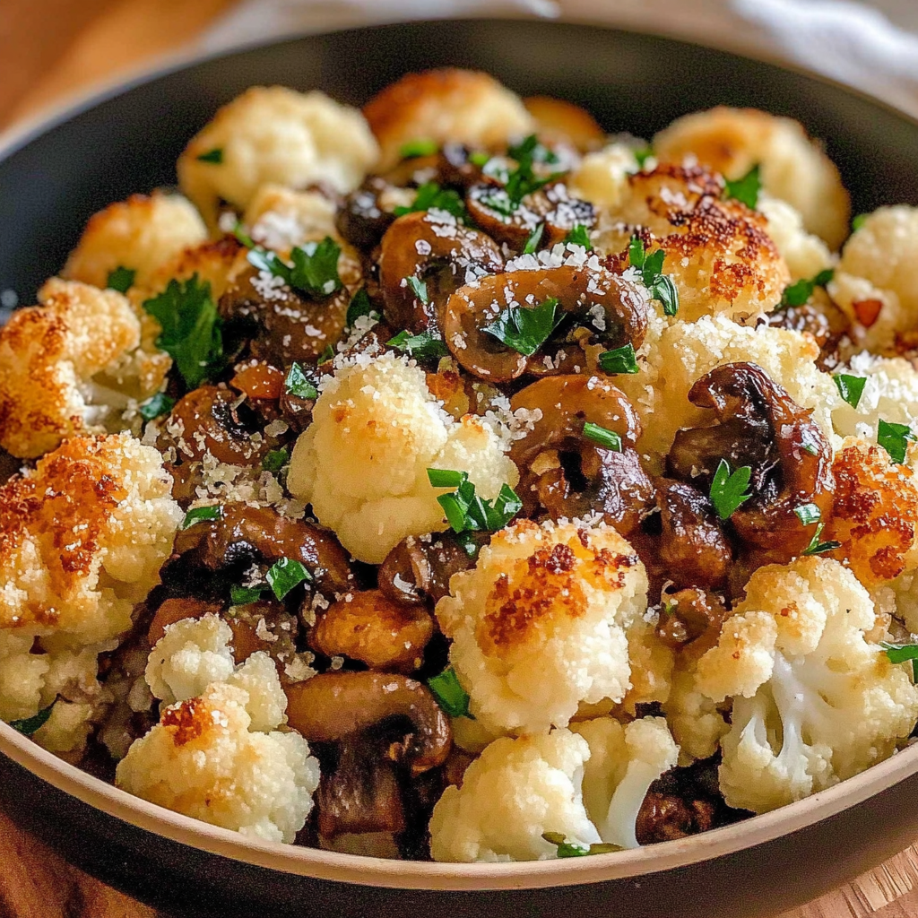 Recipe preparation for Garlic Cauliflower Mushroom Skillet