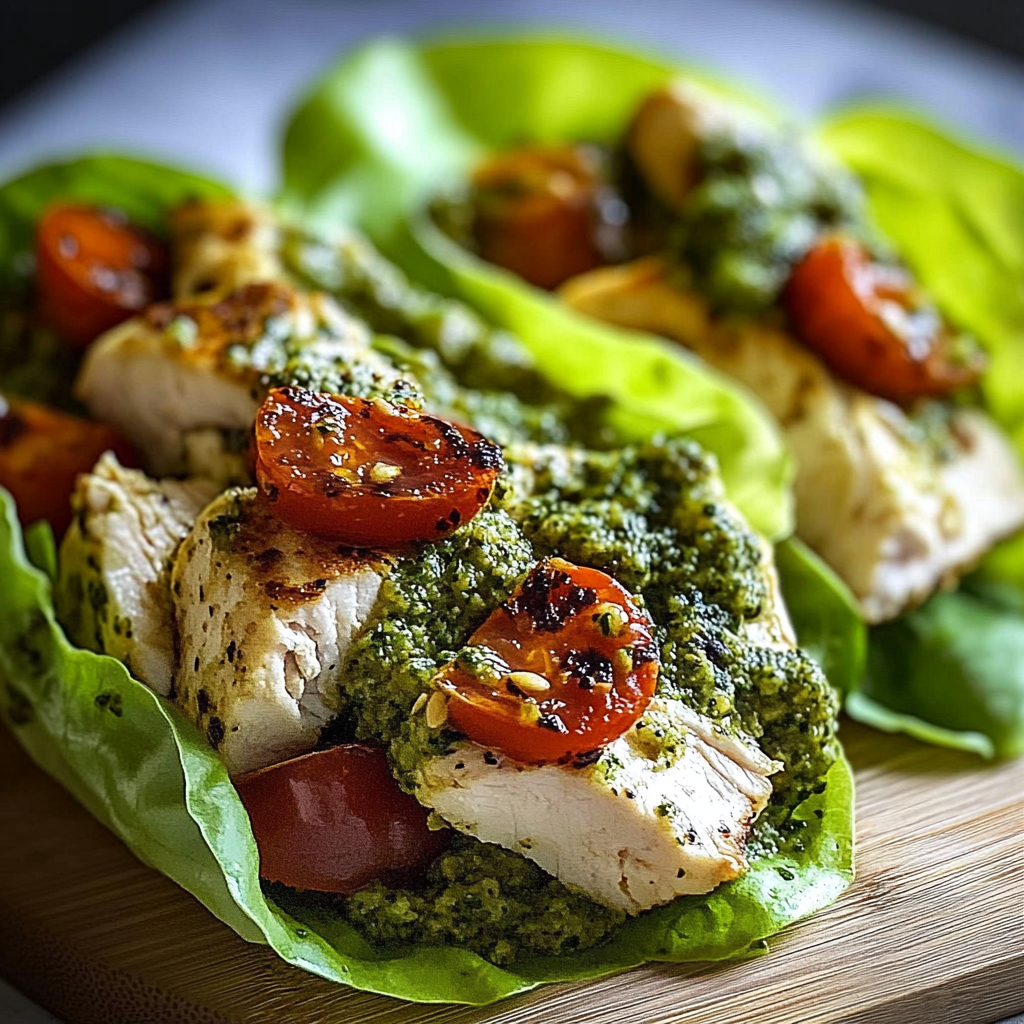 Recipe preparation for Pesto Chicken Lettuce Wraps
