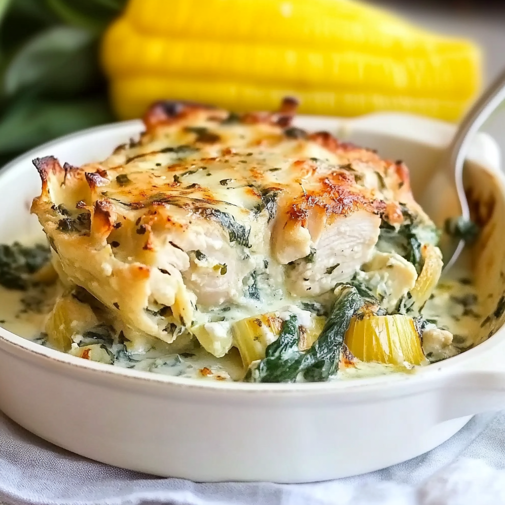 Recipe preparation for Spinach Artichoke Chicken with Cottage Cheese