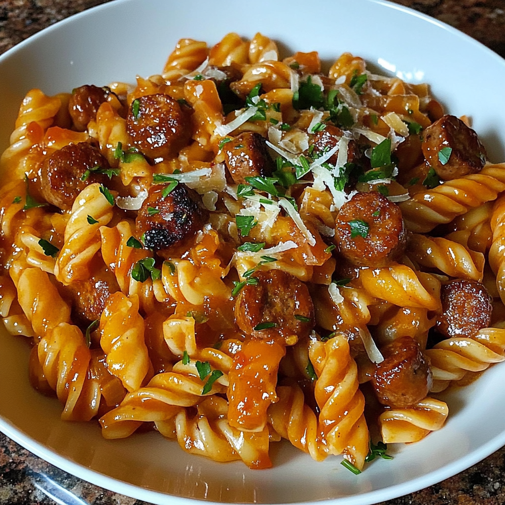 Recipe preparation for Sweet Chili BBQ Sausage Pasta