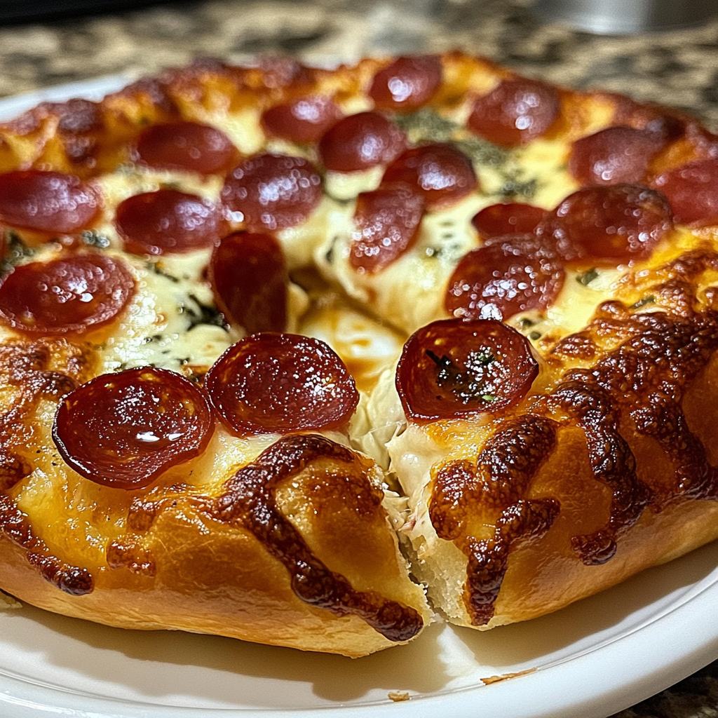 Recipe preparation for Stuffed Crust Pepperoni Pizza