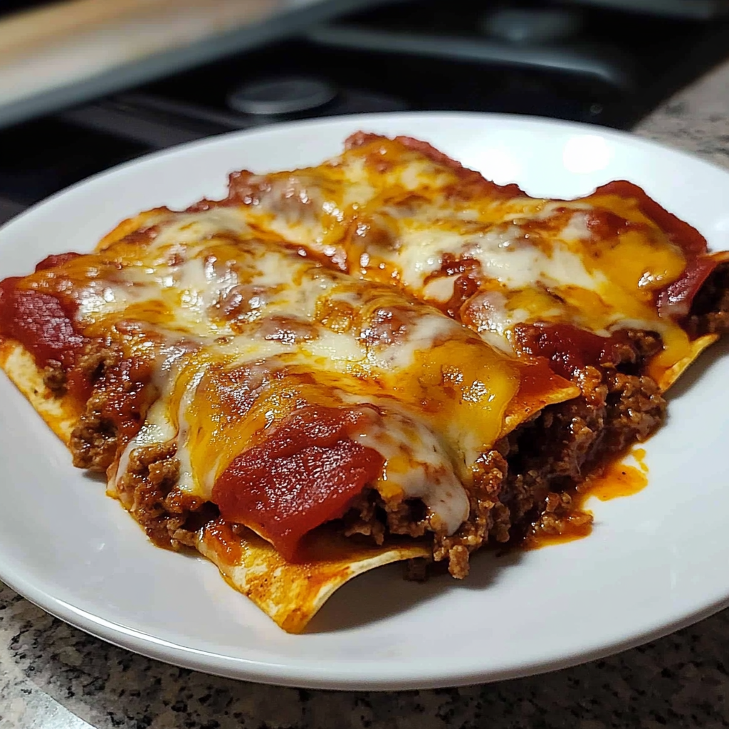 Recipe preparation for Pizza Enchiladas Cheesy Comfort