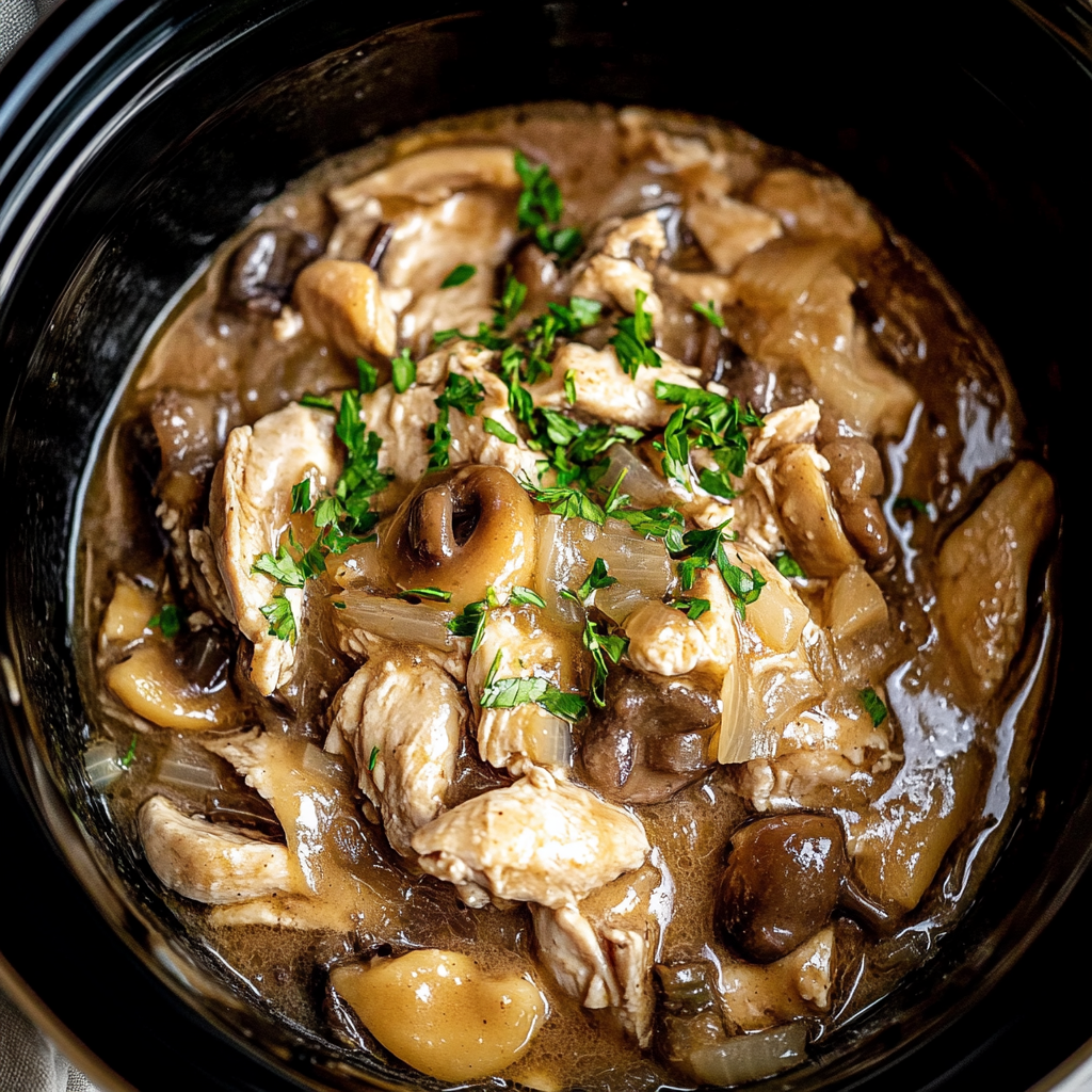 Recipe preparation for Easy Crockpot Chicken Marsala